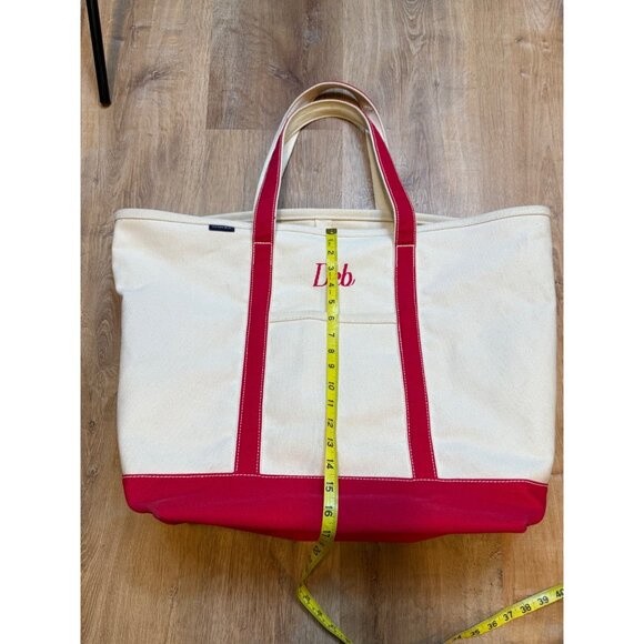 Lands End Canvas Tote Bag XL 24" With Red Straps Beige "Deb" Beach Pool Grocery - Picture 5 of 9